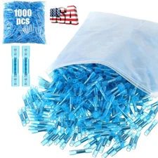 1000Pcs Heat Shrink Waterproof Wire Connectors Blue 14-16AWG Butt Seal Terminals
