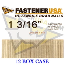 1 3/16" 18 Gauge Straight Brad Finish Nails 18 ga (5,000 ct) (Case of 12)