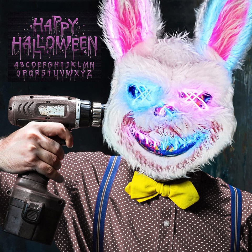 Mad Rabbit Scary Light up Bunny Halloween LED Mask Costume Party