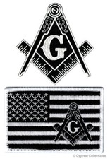 LOT BLACK MASONIC LOGO FLAG EMBROIDERED PATCHES FREEMASON SQUARE COMPASS MASON