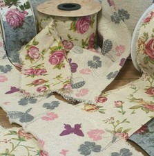 RUSTIC VINTAGE RIBBON Wide Hessian Fabric Patterned Trim Floral Shabby Chic 1M