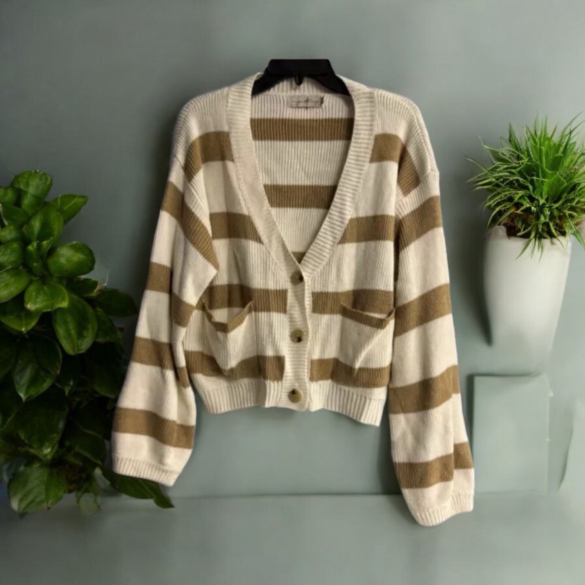Beige Botany Cardigan Sweater Women's Oversized S Tan Ivory