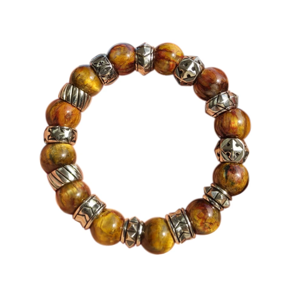 Accesorio de cuproníquel 12 mm cuentas redondas pietersita pulsera punk para hombre CP475A Foto 3 de 4