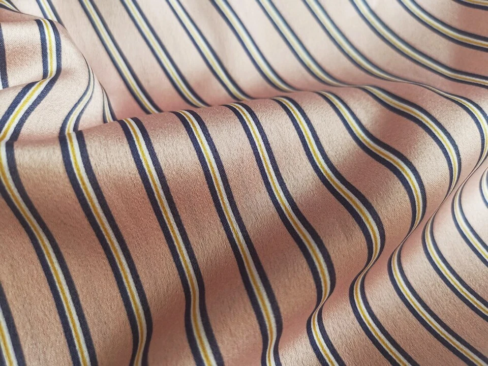 1 yard X 1.48 meter Pink Striped Material Crepe Satin Charmeuse Fabric For Gown - Image 2 of 4
