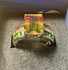 Sterling Silver 925 Bi Color Quartz Red Green Statement Ring Size 9