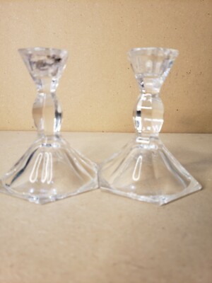 Pair of Clear Crystal Glass 4 inch Candlesticks Candle Holder Mint