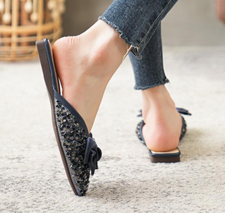 PANTOFOLA D’ORO Scarpe piatte da donna 2024 alla moda strass paillettes nodo farfalla per il tempo libero