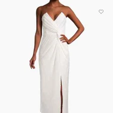 Katie May Come On Home NWT Twisted Strapless Midi-Dress Ivory Satin Feel Small