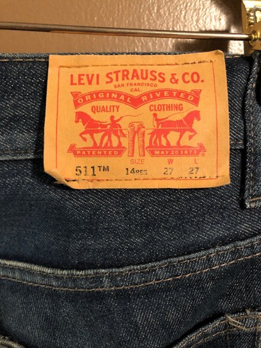 Levis Dark Wash 511 Blue Jeans 24 Kids Size 14 Cropped Low Waisted - Picture 4 of 8