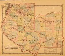 1874 County Map ~ St Clair, MONROE, RANDOLF, PERRY & WASHINGTON, IL (15x17)-#20