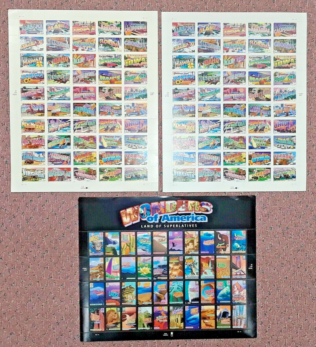 Combo 1 each GREETINGS FROM AMERICA 34¢ & 37¢ & WONDERS OF AMERICA