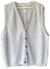 VTG Eddie Bauer Cardigan Sweater Vest Waffle Chunky Knit Grandpa Mens LARGE USA