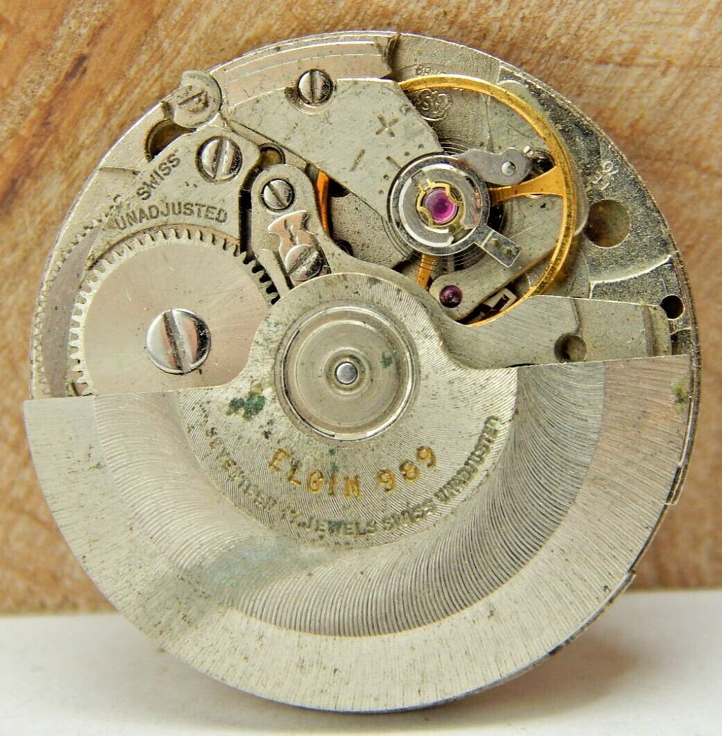 Vintage Elgin 989 17 jewel automatic men's wrist watch movement w
