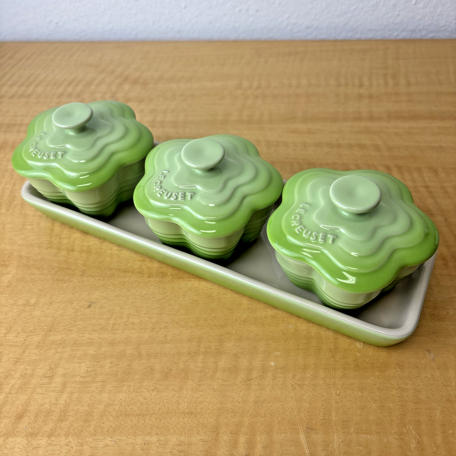 Set of 3 Le Creuset Fleur Ramekins in Light Green for Spring and Easter