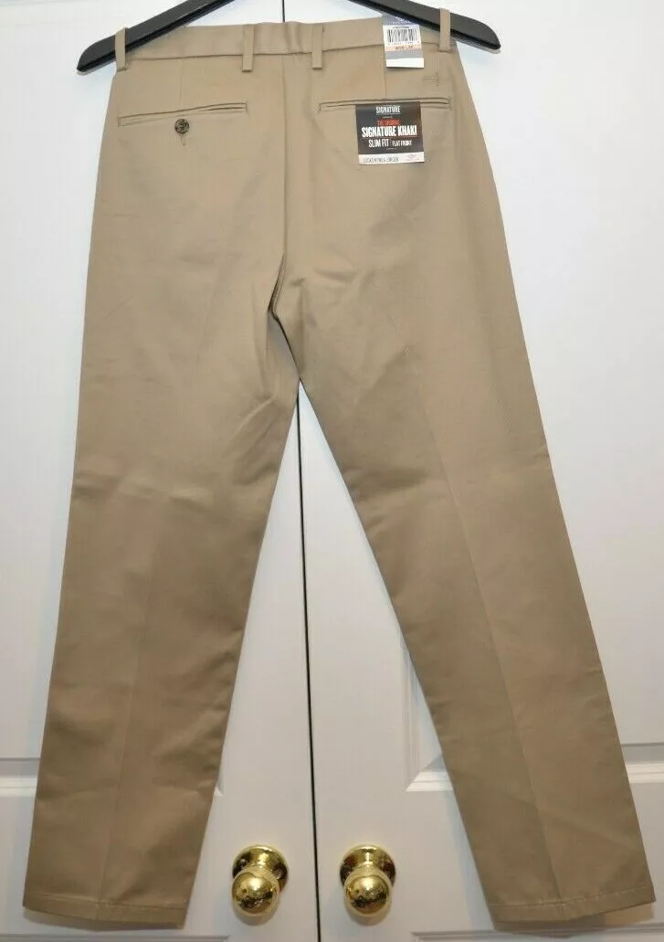 Men s Dockers Signature Khaki Slim Fit Flat Front Pants Khaki or Brown New
