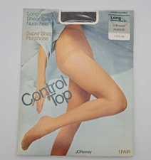 Vtg JC Penney Control Top Super Shaper Pantihose - Smoke Gray Long 85 (B)
