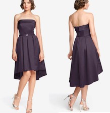 $160 David Tutura/Gather&Gown 562 Satin Hi-Low Bridesmaid Dress AUBERGINE~8 NWT
