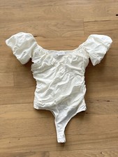 ASTR the Label Rayne Ruched Puff Sleeve Bodysuit XS $88 White PIRATE Costume!