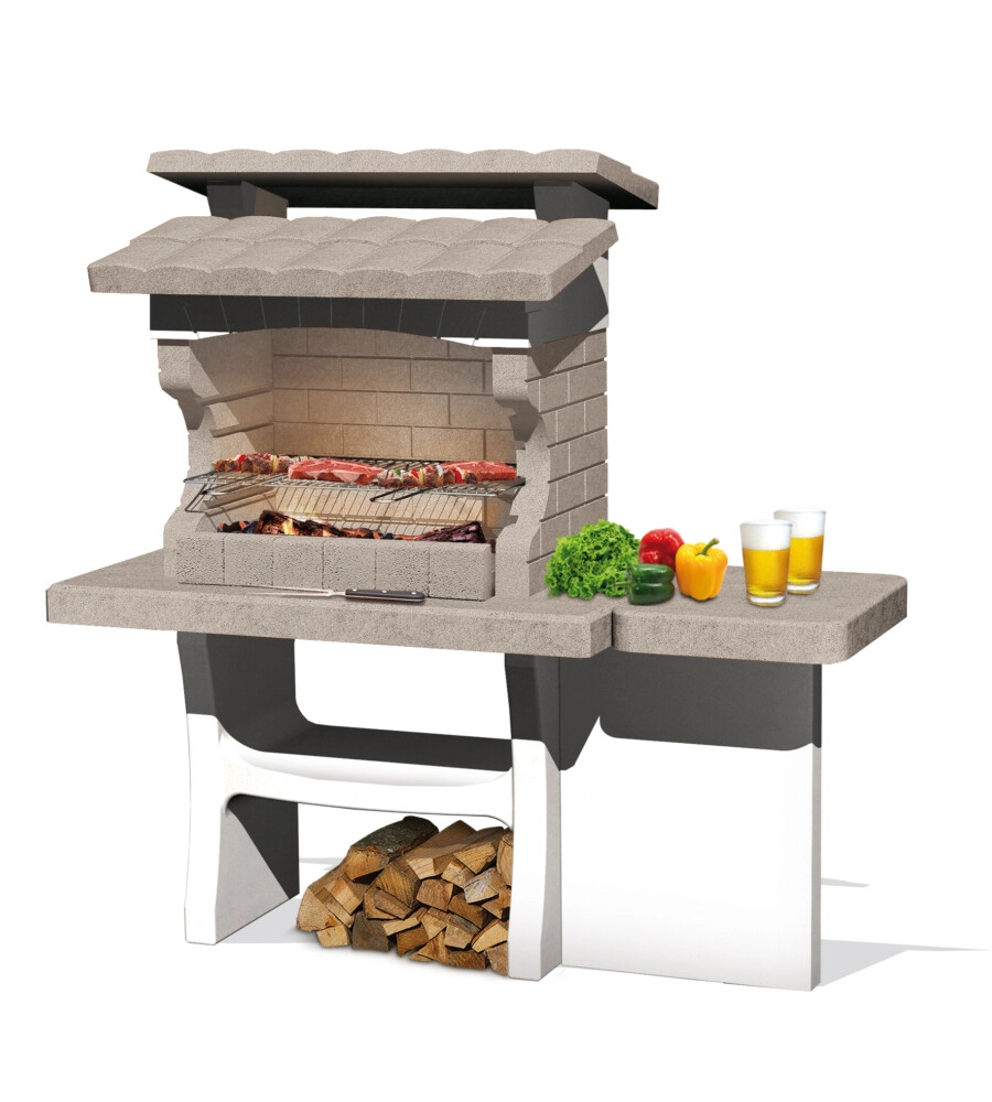 BARBECUE A LEGNA O CARBONELLA IN PIETRA MODELLO LUXOR, 159X72X161,5 CM - SARO...