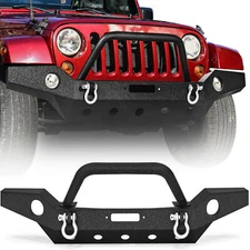 Full Width Front Bumper For 07-18 Jeep Wrangler JK w/ Fog Light Holes & D-rings
