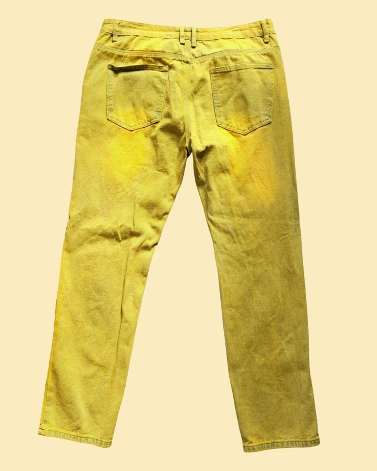 Pantalones de mezclilla amarillos lavados con ácido con parche de estrella 38x30 ☆HYPE☆ ropa de calle artística DIVERTIDA Foto 2 de 4