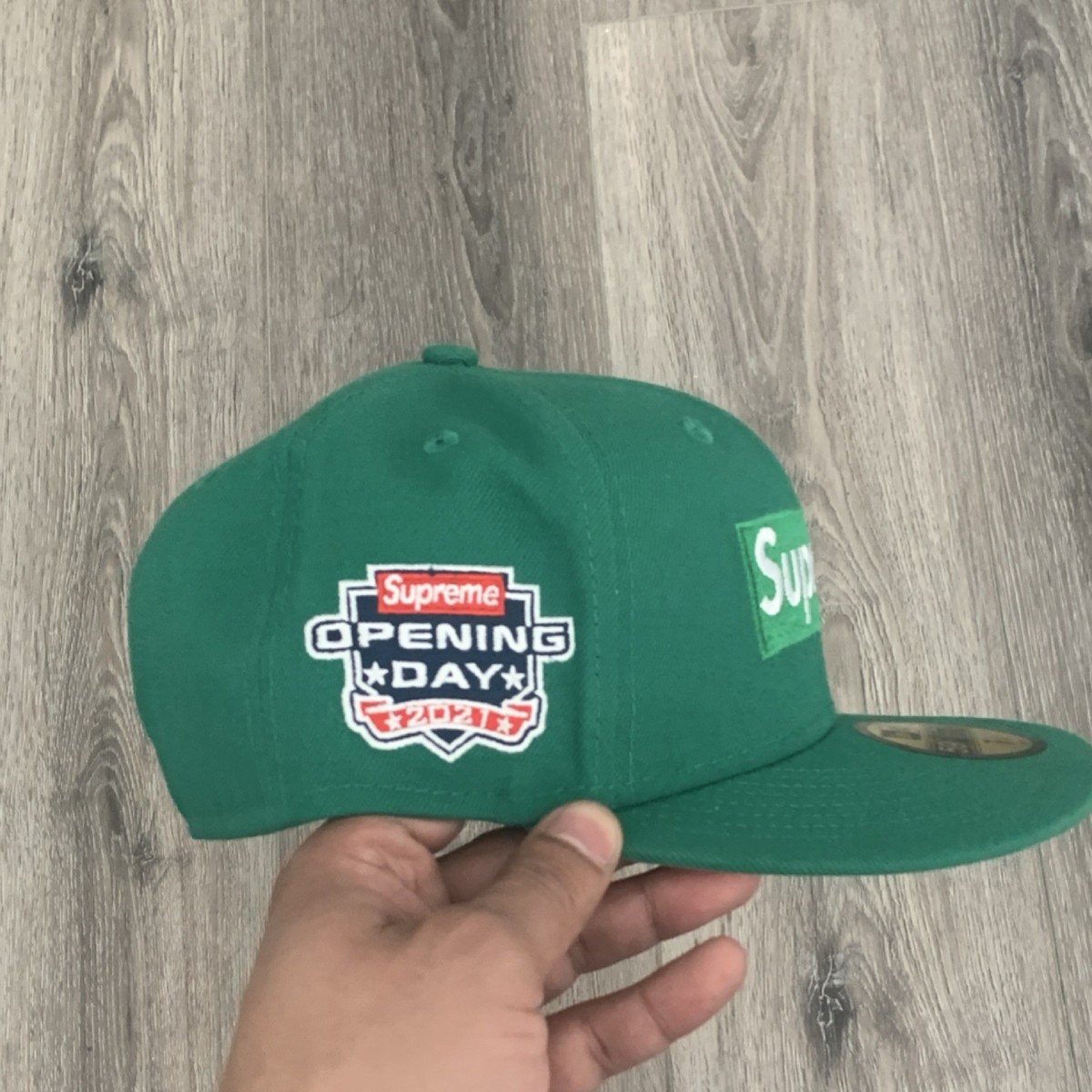 Supreme New Era Opening Day Box Logo Baseball Cap Green Pink 7 1/4