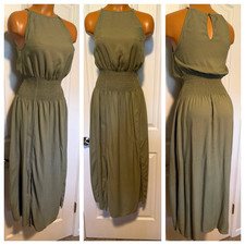 ROXY OLIVE GREEN NOBBY RAYON W/ SMOCKED WAIST DRESS SZ XS