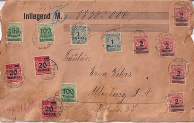 DR-Inflations Wertbrief 1923 Berlin Altenburg Lacksiegel 220 Millionen Frankatur