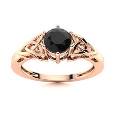 925 Sterling Silver Rose Plated Solitaire 5 MM Round Black Spienl Celtic Ring