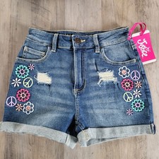 Justice Girl Cuffed Shorts Embroidered Flowers Sz 14 NWT