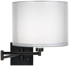 Modern Swing Arm Wall Lamp Espresso Plug-In Fixture Double Sheer Bedroom Bedside