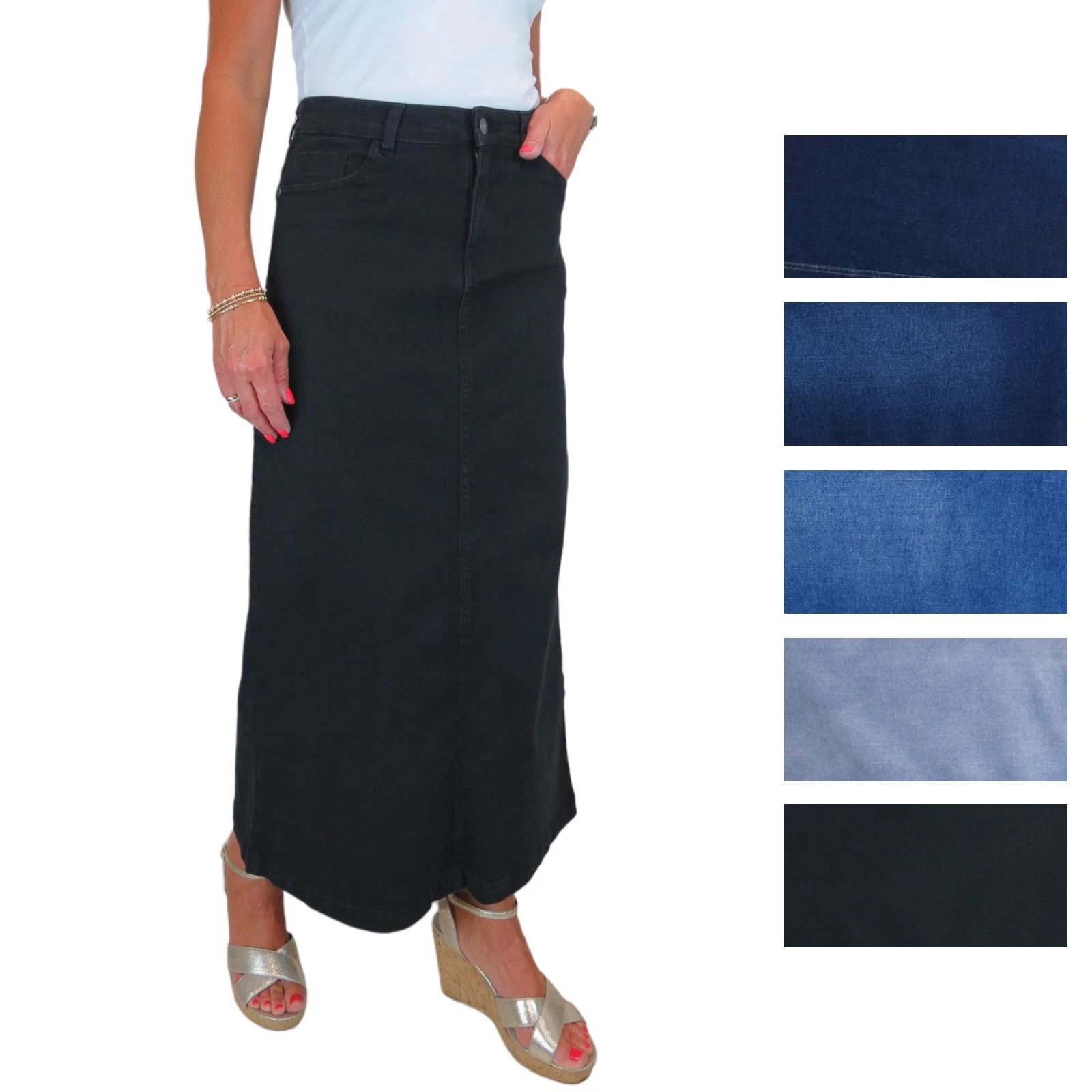 Ladies Mid Rise Long Straight Stretch Denim Jean Maxi Skirt Casual 10-22
Opens in a new window or ta