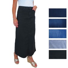 Ladies Mid Rise Long  Straight Stretch Denim Jean Maxi Skirt Casual 10-22