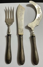 Set Posate Antiche Da Portata Manico Argento 800. Periodo Fine 800. Incisioni.