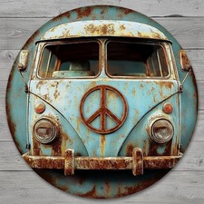 VW Style Bus Peace 8" Diameter Retro Novelty Metal Sign Made In USA New!
