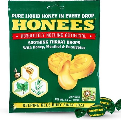 Honey Menthol Cough Drops All-Natural Honey Lozenges for Sore Throat Relief
