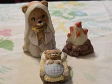 Set of Three VTG HOMCO Ceramic Figurines Teddy Bear Natity Set Christmas Mary