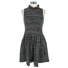 Ganni Anthropologie Pinnacle Tweed Dress Ruffled Neckline Black White Size Large