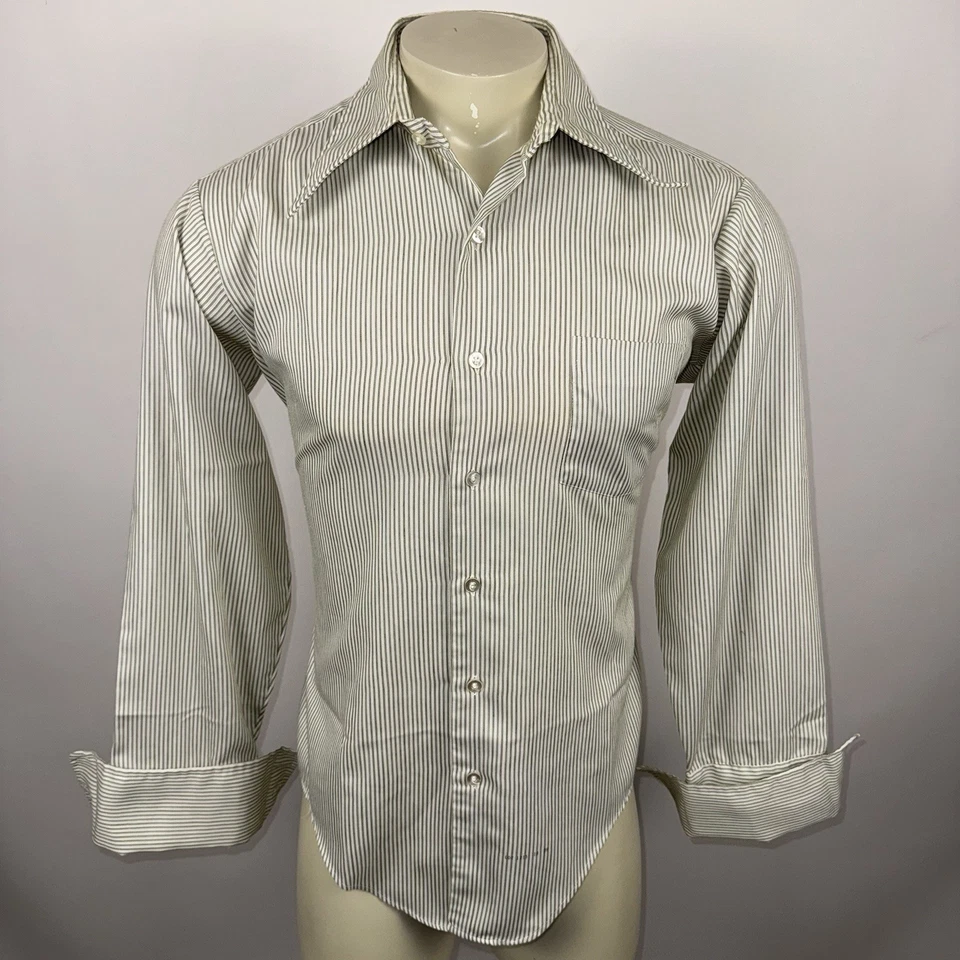 Camisa de vestir vintage Towncraft Penneys puños franceses discoteca años 60 grande para hombre 16 34 Foto 2 de 4