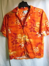 Vintage Two Palms Hawaii Hawaiian Rayon Floral Orange Large Button Up shirt