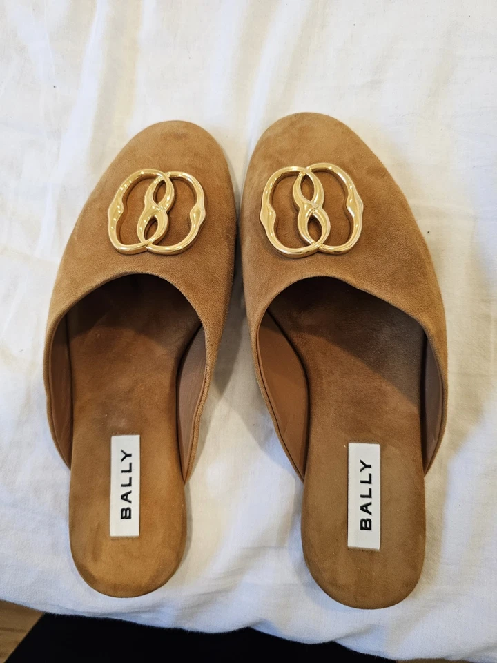 Mules de gamuza Bally para mujer mostaza/tostado oscuro talla 7 Foto 4 de 4