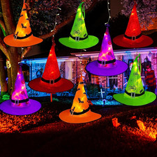 Halloween Witch Hat Lights Decoration Outdoor, 8Pcs Hanging Witch Hat Light