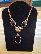 Vintage Signed 12k Gold Filled Amco Black Onyx Link Chain Lariat Necklace