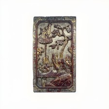 Antike chinesische Holztafel Relief Schnitzerei China Figurenszene 19. JH