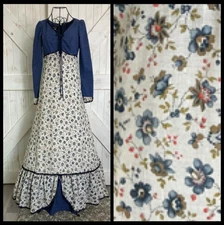 70’s Vintage Gunne Sax Black Label Blue Chambray Butterfly Calico Maxi Dress