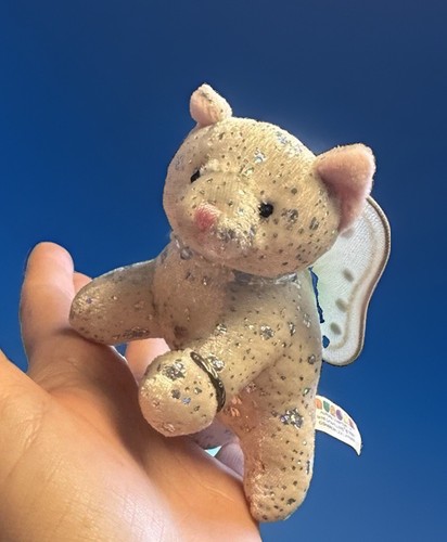 2001 Aurora Mini Catapillers White Sparkle Kitty Cat Plush Stuffed w Fairy Wings