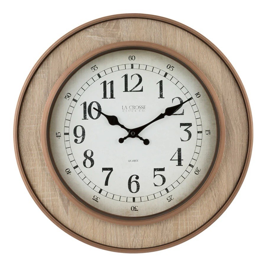 La Crosse 16 In. Livingston Wall Clock (Brown Frame with Wood Inlay)