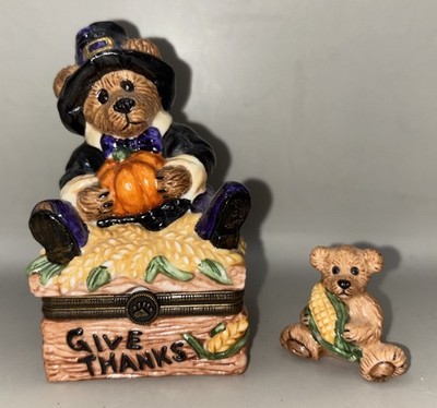 Bearware Pottery Give Thanks 98-9 4E/1756 Trinket Box With Baby Bear Surprise