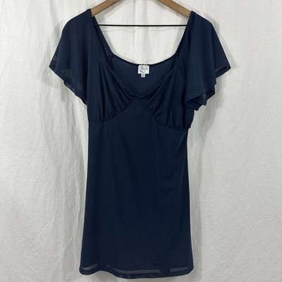 Francescas Blue Rain Navy Babydoll Mesh Mini Dress Womens Sz M 