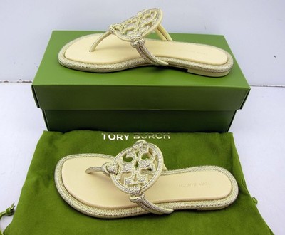 New Tory Burch Miller Pave Knotted Sandal Matte Sun Leather Women's Size 
